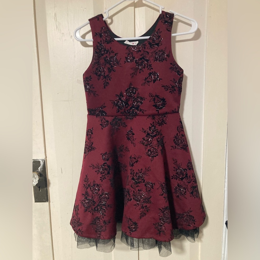 Beautees Burgundy Floral Kids Dress